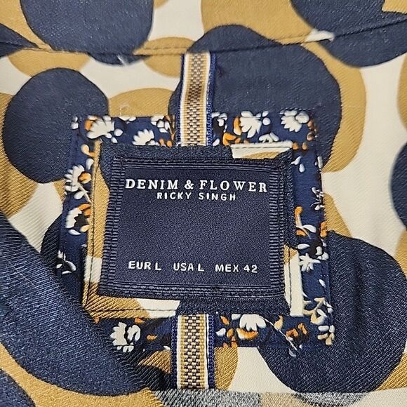 Denim & Flower Rickey Singh Large Shirt Mens Geometric Retro Short Sleeve Button - Picture 2 of 8